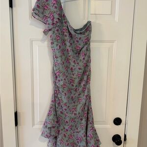 Astr One Shoulder Floral Dress in Pink and Gray